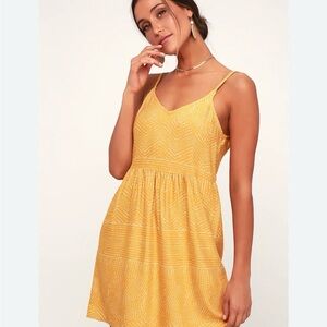 RVCA Yellow V-Neck Spaghetti Strap Mini Dress